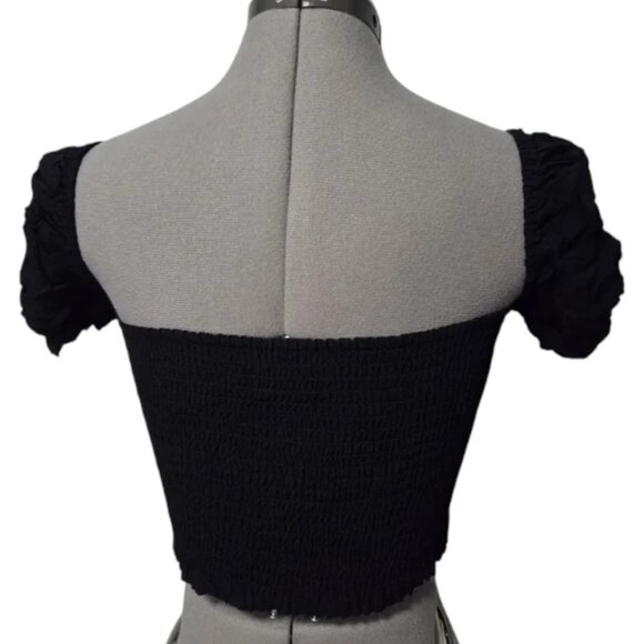 Wilfred black cropped puff sleeves smocked top size XXS - Picture 6 of 11
